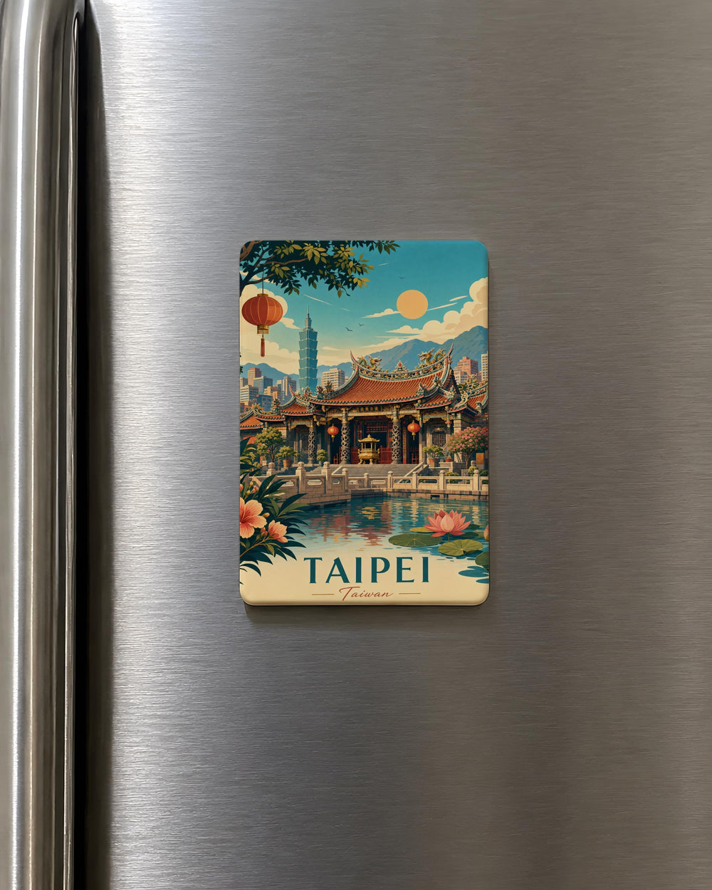 Longshan Temple Taipei Fridge Magnet, Taiwan Landmark Souvenir Magnet, Taipei Travel Gift, Temple Architecture Magnet