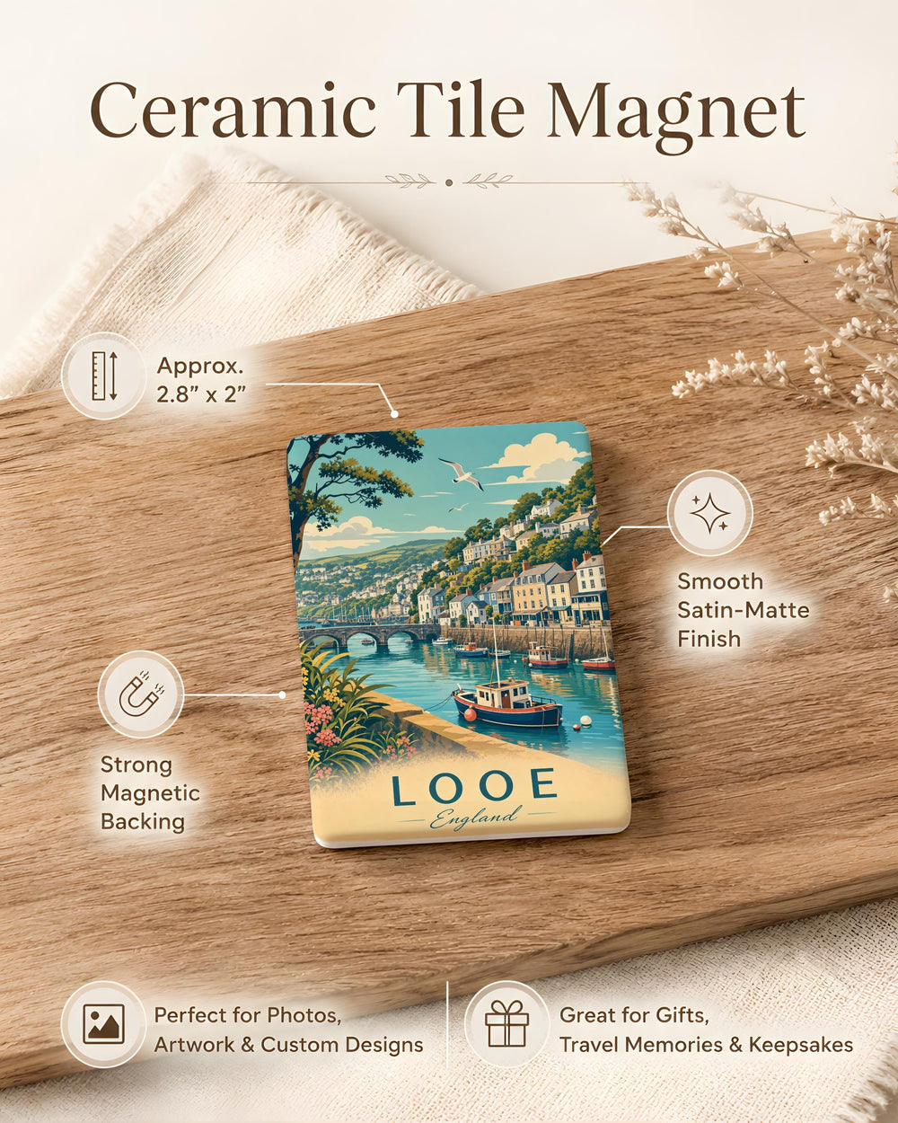 Looe England Fridge Magnet, Looe Cornwall Souvenir Magnet, Coastal Town Travel Keepsake, UK Seaside Gift, Looe Landmark Magnet