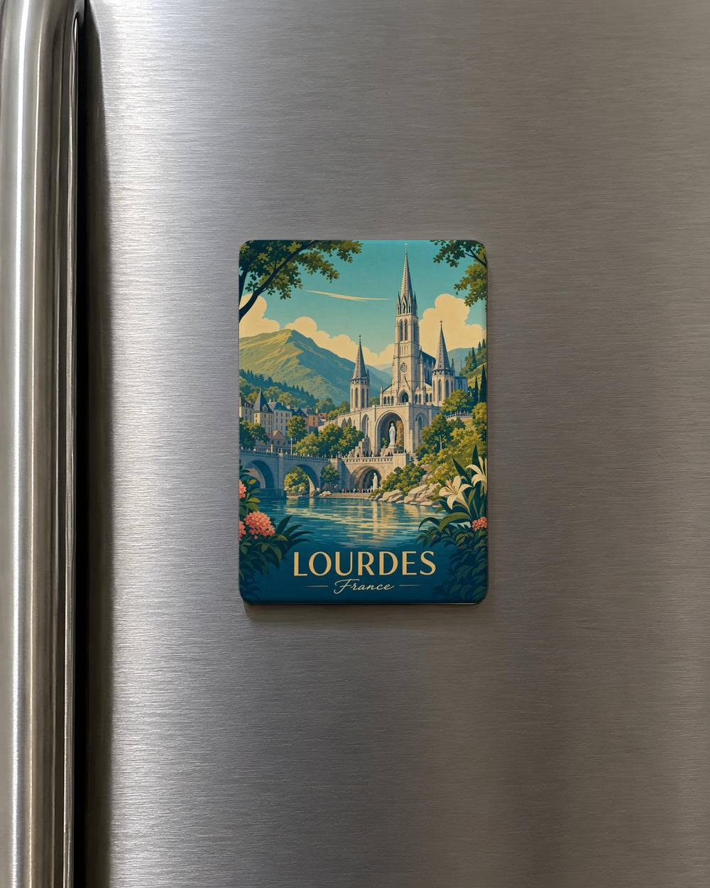 Lourdes France Fridge Magnet, Lourdes Sanctuary Souvenir Magnet, Our Lady of Lourdes Pilgrimage Travel Keepsake Magnet