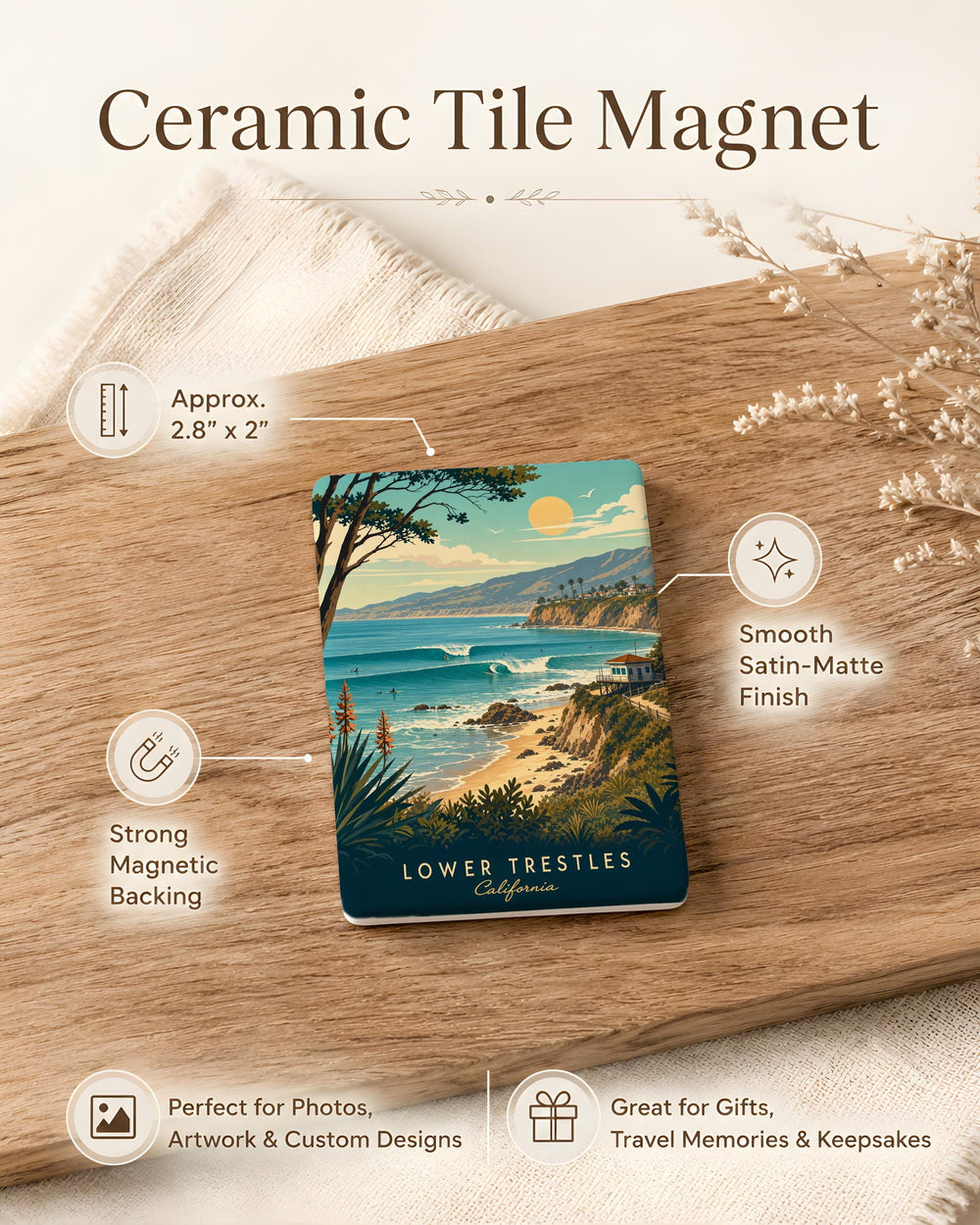 Lower Trestles Fridge Magnet, Surf Spot Souvenir, San Clemente California Beach Landmark Magnet, Ocean Wave Travel Gift