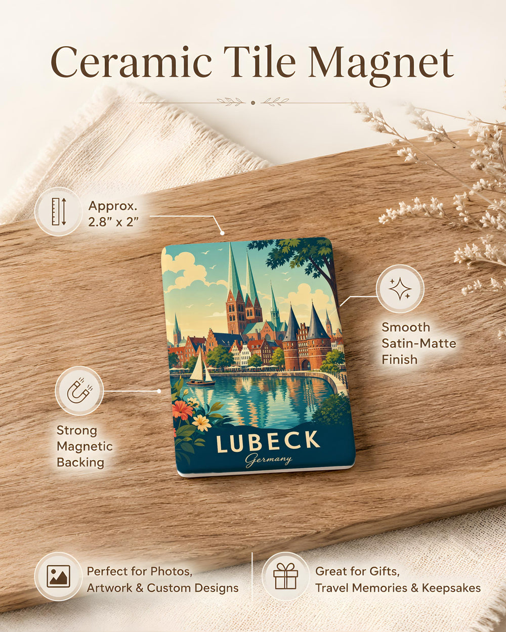 Lubeck Germany Fridge Magnet, Lübeck Skyline Souvenir Magnet, German Travel Gift, Historic Lübeck Landmark Magnet