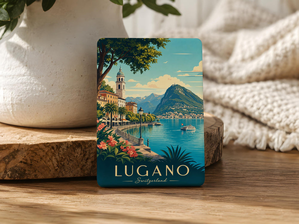 Lugano Switzerland Fridge Magnet, Lake Lugano Souvenir Magnet, Swiss Travel Gift, Lugano City Landmark Magnet