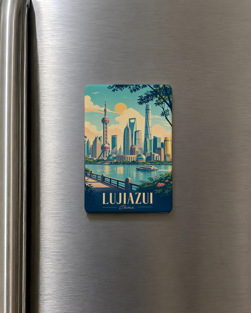 Lujiazui Shanghai Skyline Fridge Magnet, Pudong Skyscrapers Souvenir Magnet, China Landmark Refrigerator Magnet