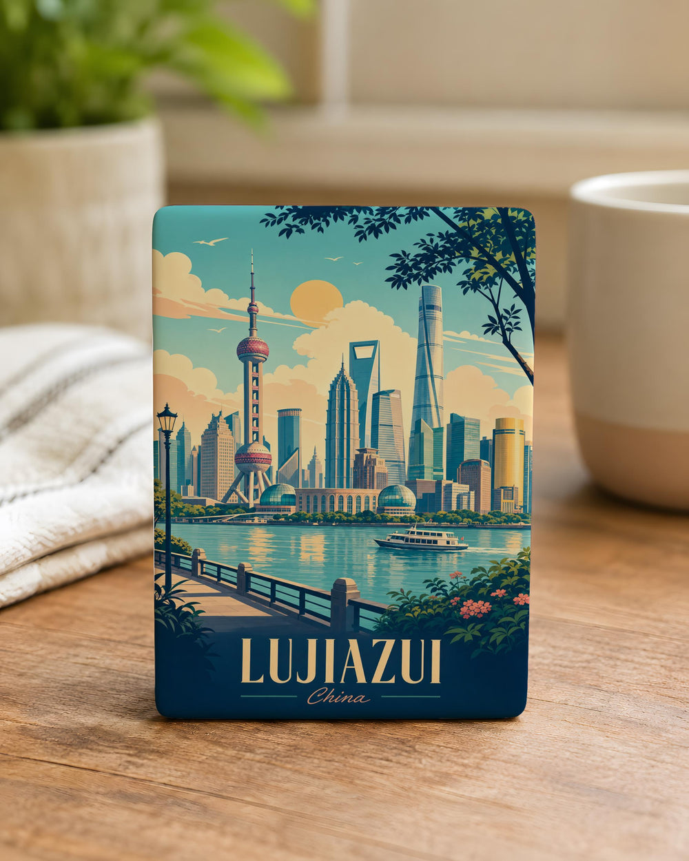 Lujiazui Shanghai Skyline Fridge Magnet, Pudong Skyscrapers Souvenir Magnet, China Landmark Refrigerator Magnet