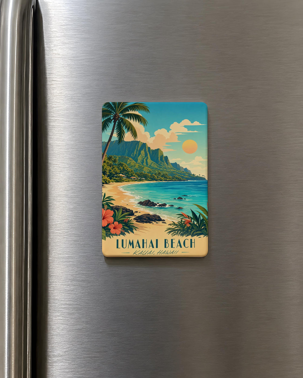 Lumahai Beach Fridge Magnet, Kauai Hawaii Coastal Shoreline Souvenir, Tropical Ocean Beach Scene Magnet