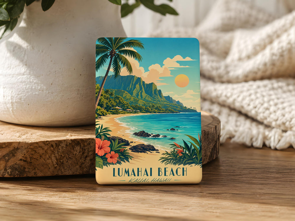 Lumahai Beach Fridge Magnet, Kauai Hawaii Coastal Shoreline Souvenir, Tropical Ocean Beach Scene Magnet