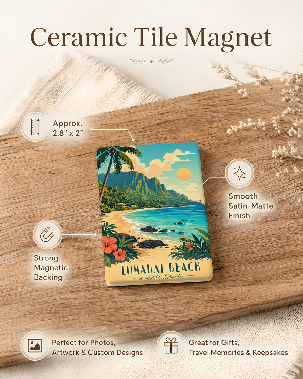 Lumahai Beach Fridge Magnet, Kauai Hawaii Coastal Shoreline Souvenir, Tropical Ocean Beach Scene Magnet