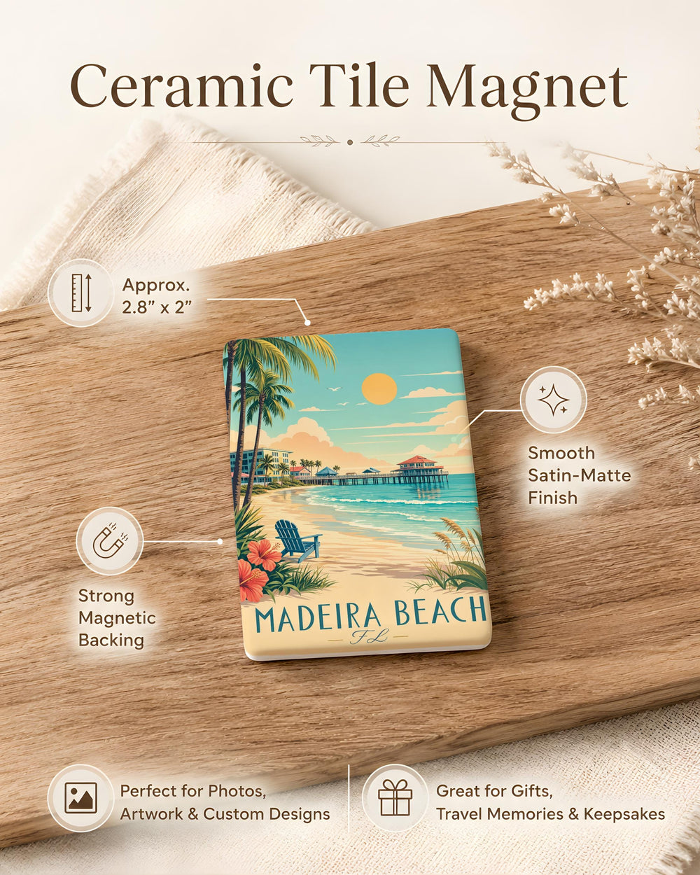 Madeira Beach FL Fridge Magnet, Florida Gulf Coast Souvenir, Beach Vacation Keepsake, Madeira Beach Travel Gift