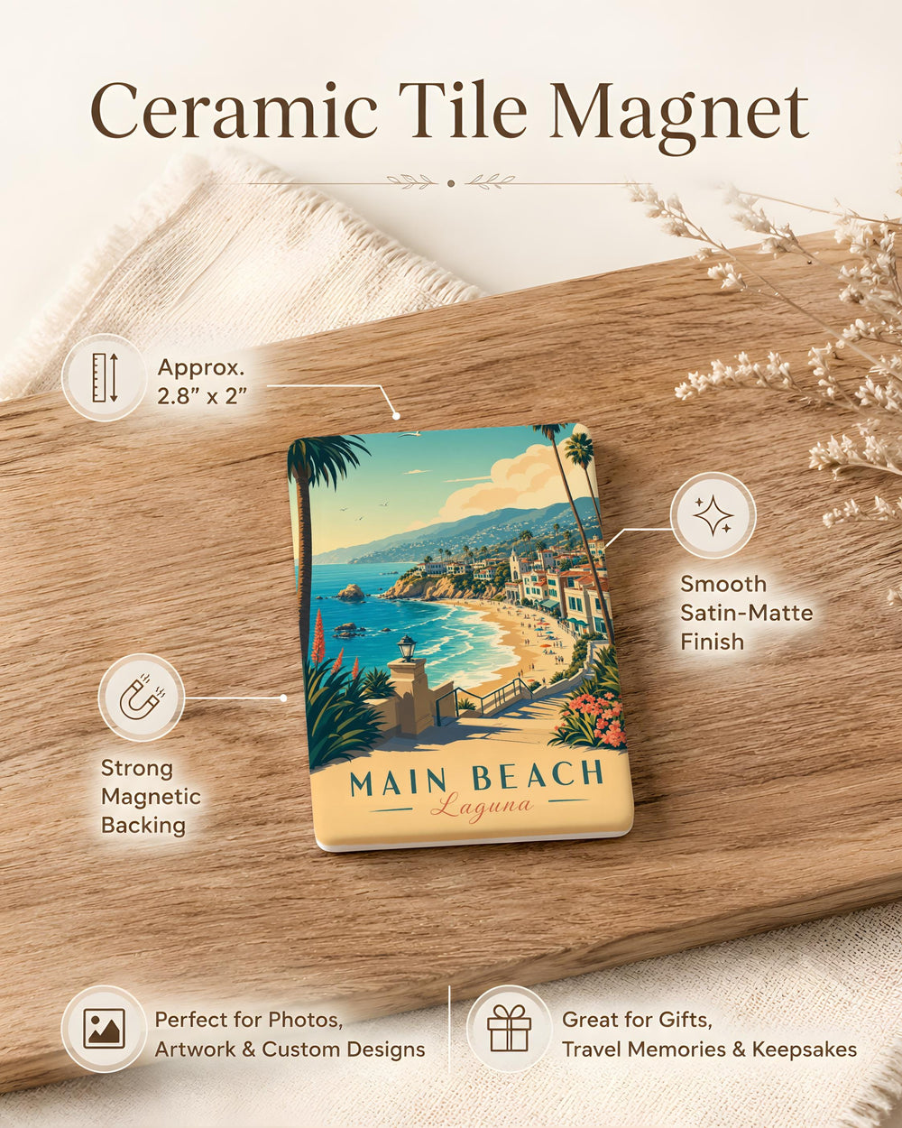 Main Beach Laguna Fridge Magnet, Laguna Beach California Souvenir Magnet, Coastal Beach Landmark Gift