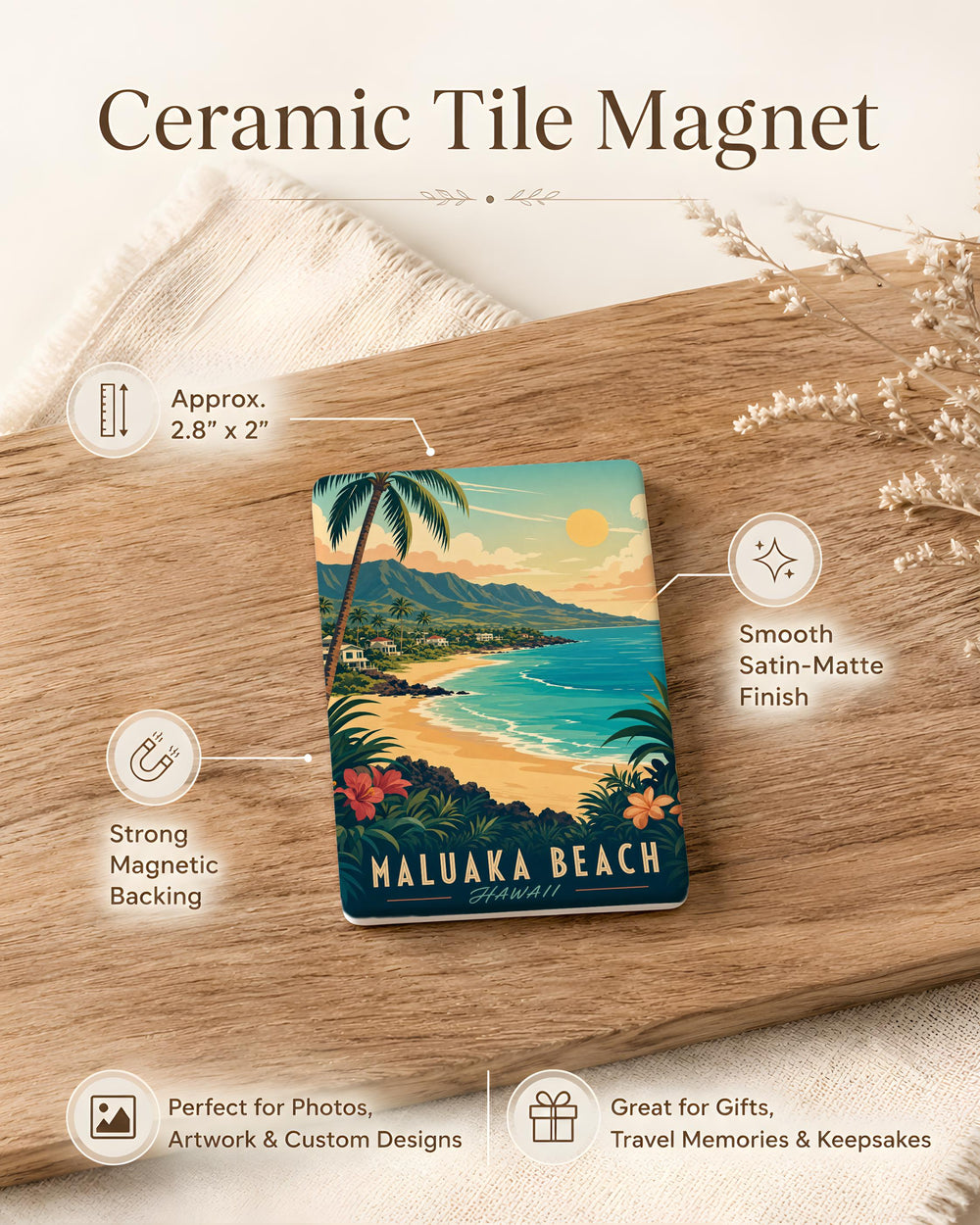 Maluaka Beach Fridge Magnet, Maui Hawaii Beach Souvenir, Tropical Ocean Shoreline Vacation Keepsake Magnet