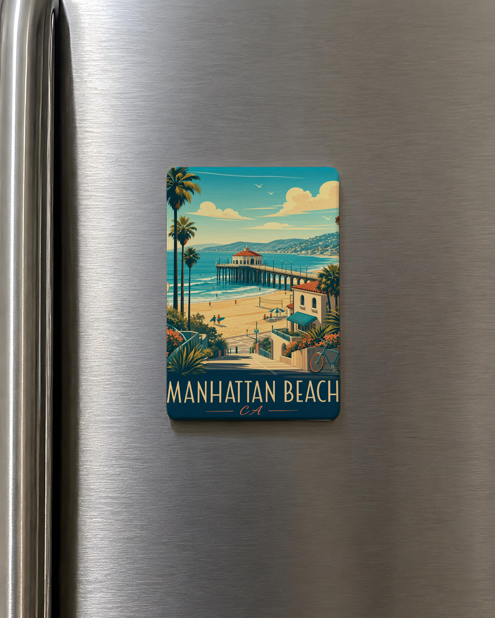 Manhattan Beach CA Fridge Magnet, California Beach Souvenir Magnet, Manhattan Beach Pier Coastal Travel Gift Magnet
