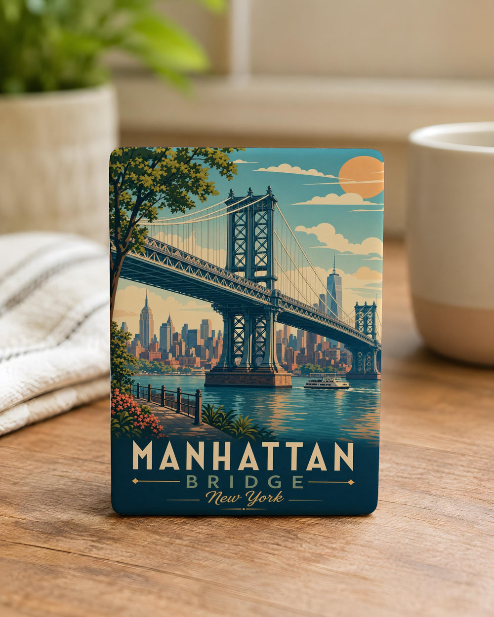 Manhattan Bridge Fridge Magnet, New York City Landmark Souvenir Magnet, NYC Travel Gift, Brooklyn Bridge View Magnet
