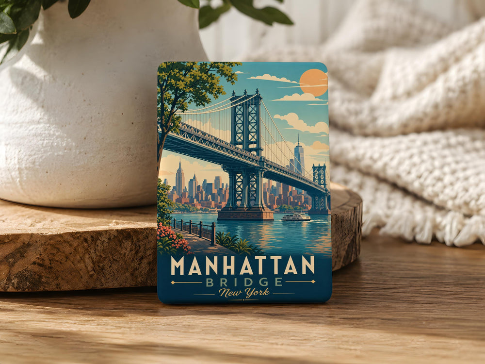 Manhattan Bridge Fridge Magnet, New York City Landmark Souvenir Magnet, NYC Travel Gift, Brooklyn Bridge View Magnet