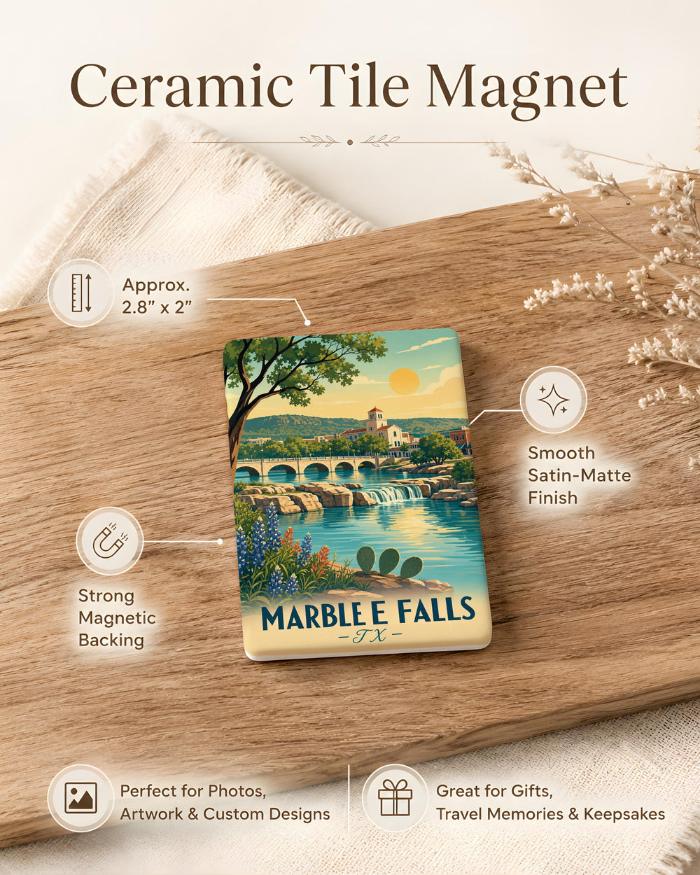 Marble Falls TX Fridge Magnet, Texas Hill Country Souvenir Magnet, Marble Falls Texas Travel Gift, Lake LBJ Keepsake Magnet