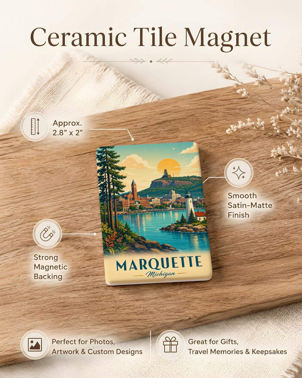 Marquette Michigan Fridge Magnet, Marquette MI Souvenir Magnet, Upper Peninsula Lake Superior Travel Keepsake Magnet