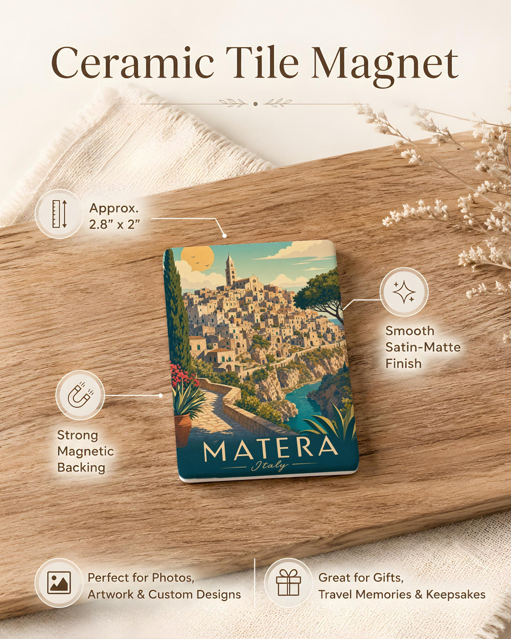 Matera Italy Fridge Magnet, Matera Sassi Cave Dwellings Souvenir, Basilicata Travel Gift, Italian Landmark Magnet
