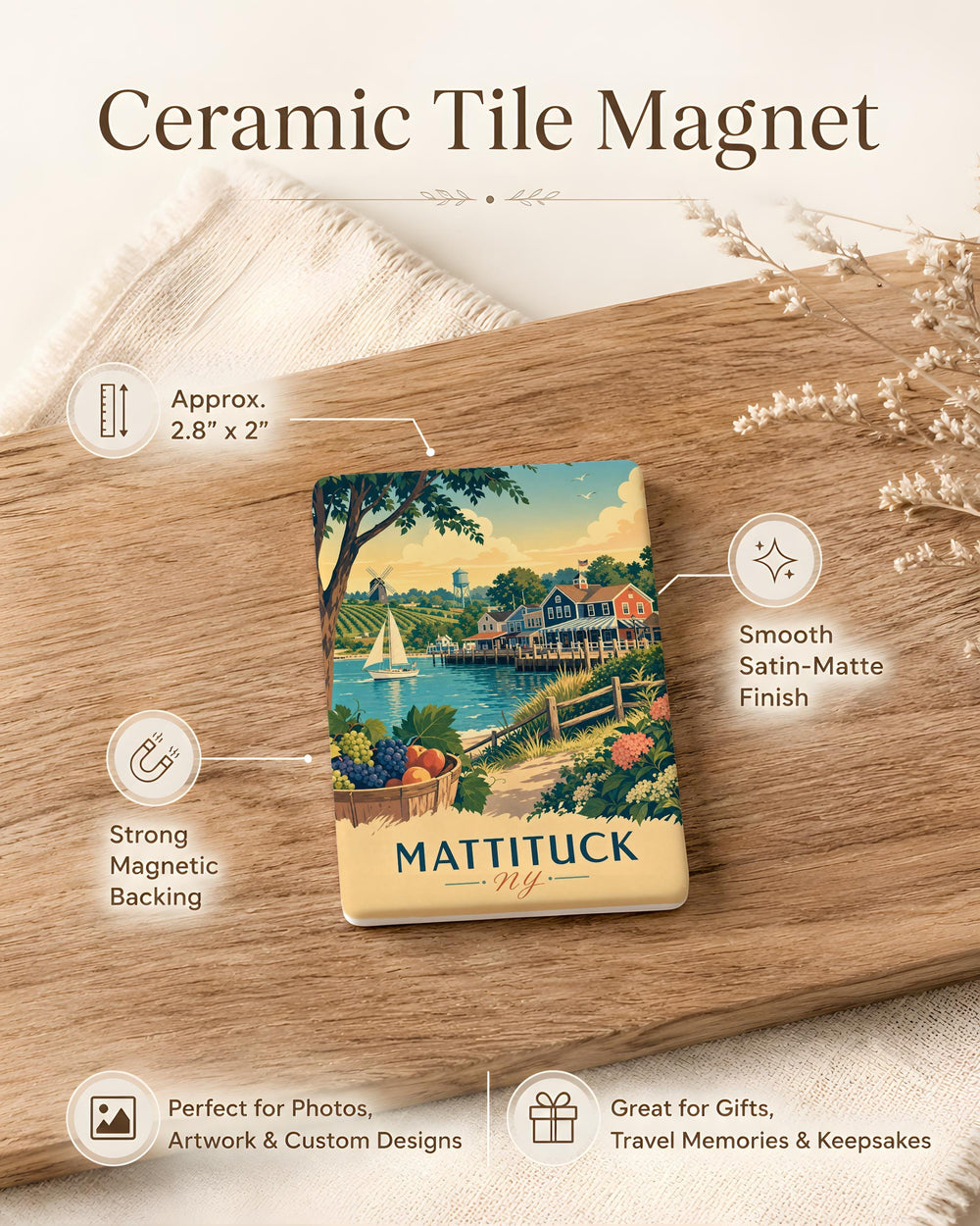 Mattituck NY Fridge Magnet, Mattituck New York Souvenir Magnet, Long Island Travel Gift, North Fork Keepsake Magnet