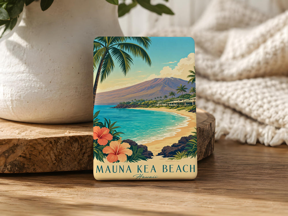 Mauna Kea Beach Fridge Magnet, Hawaii Coastal Shoreline Souvenir Magnet, Beach Vacation Keepsake, Island Travel Gift