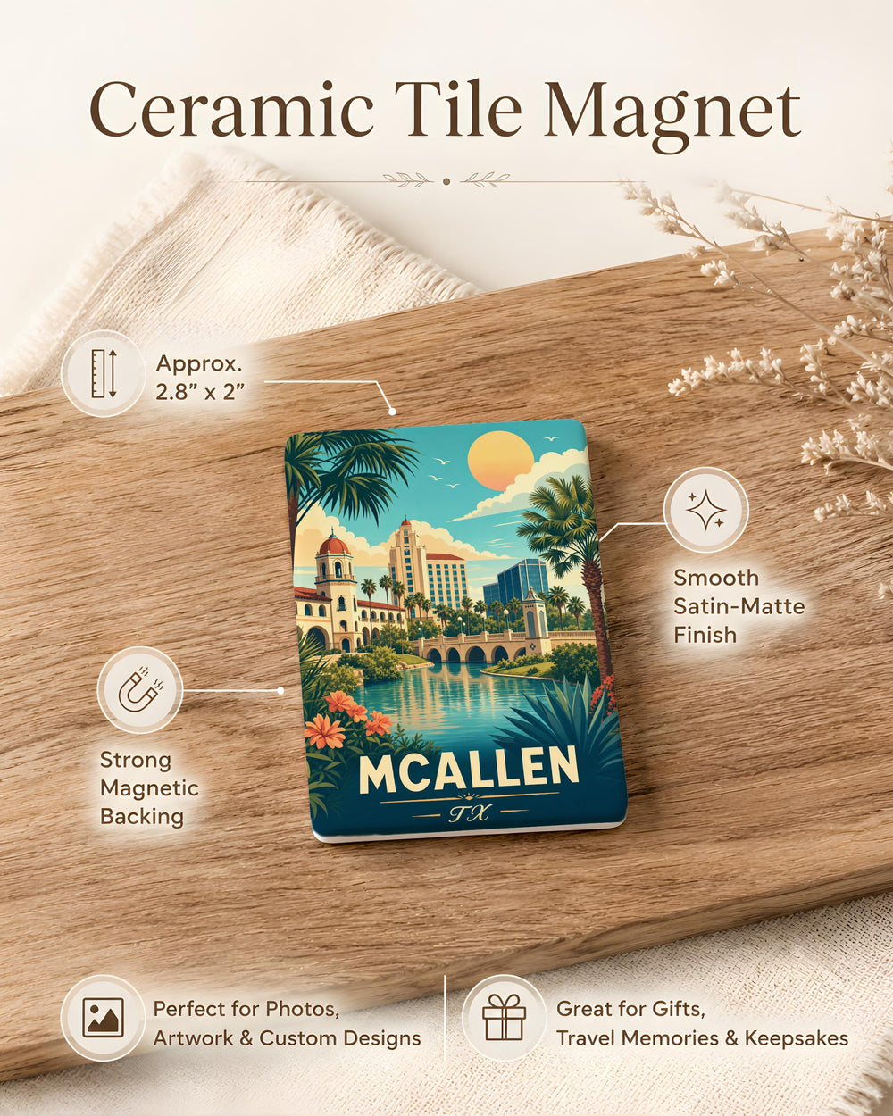 McAllen TX Fridge Magnet, McAllen Texas Souvenir Magnet, Travel Keepsake, City Landmark Gift, South Texas Magnet