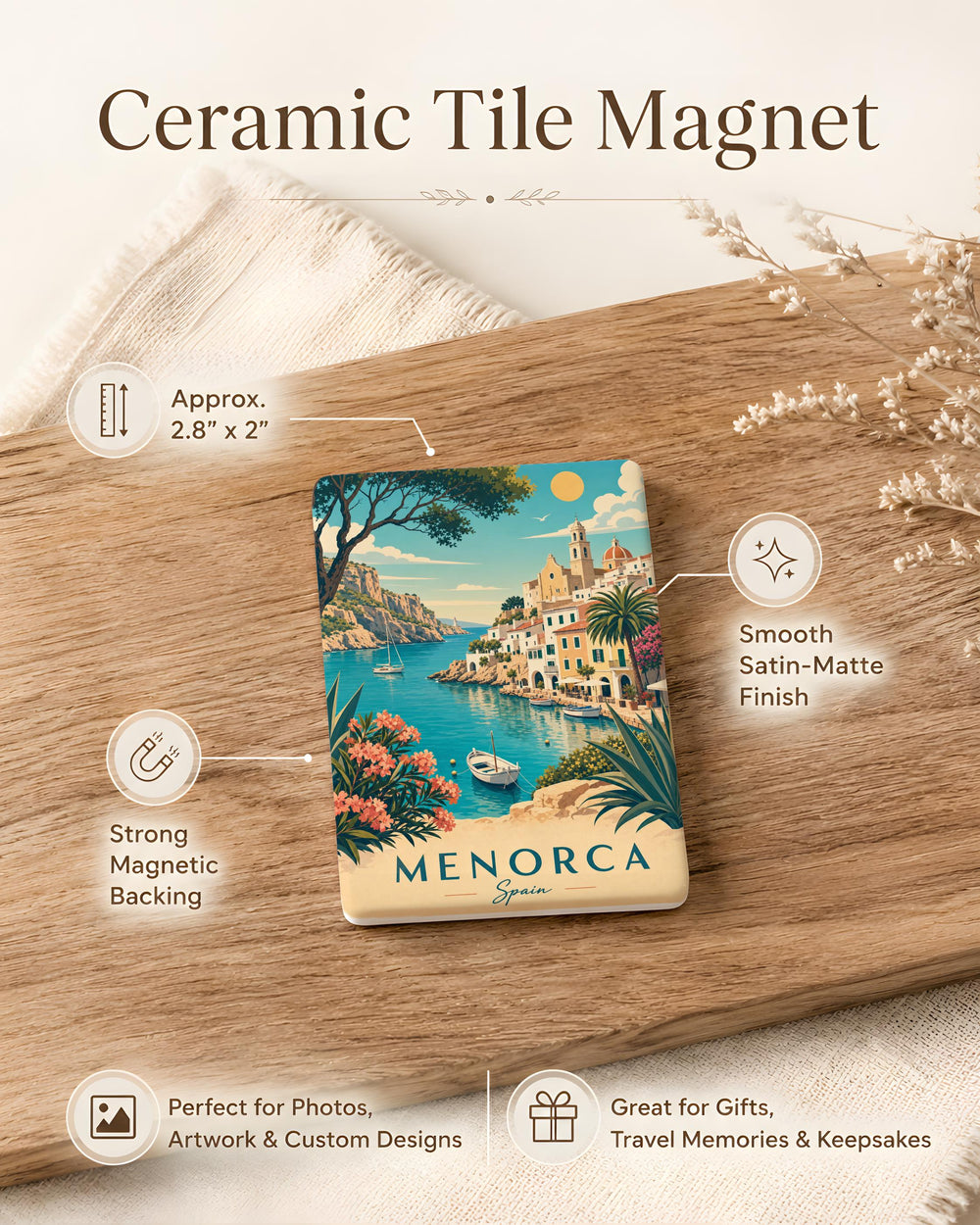 Menorca Spain Fridge Magnet, Menorca Island Souvenir Magnet, Balearic Islands Travel Gift, Spain Vacation Keepsake Magnet