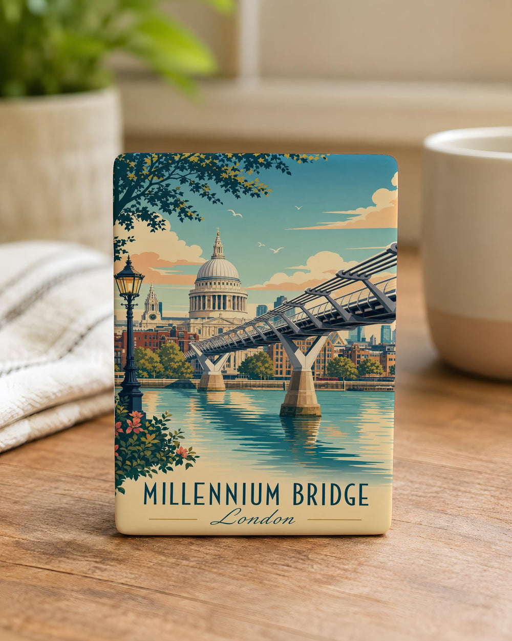 Millennium Bridge London Fridge Magnet, Thames River Landmark Souvenir, St Paul’s Cathedral Skyline Travel Keepsake Magnet