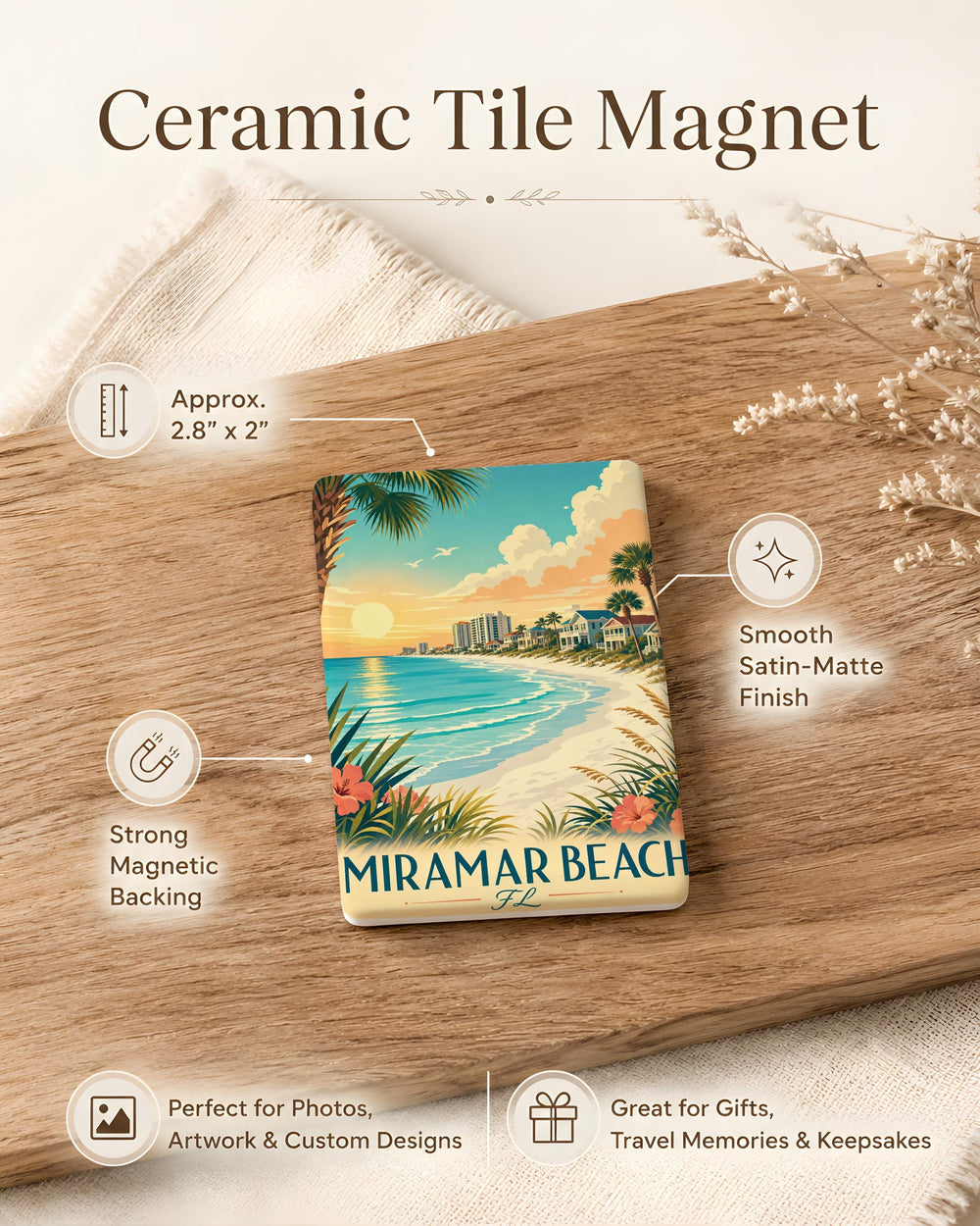 Miramar Beach FL Fridge Magnet, Miramar Beach Florida Souvenir Magnet, Coastal Beach Town Travel Keepsake Gift