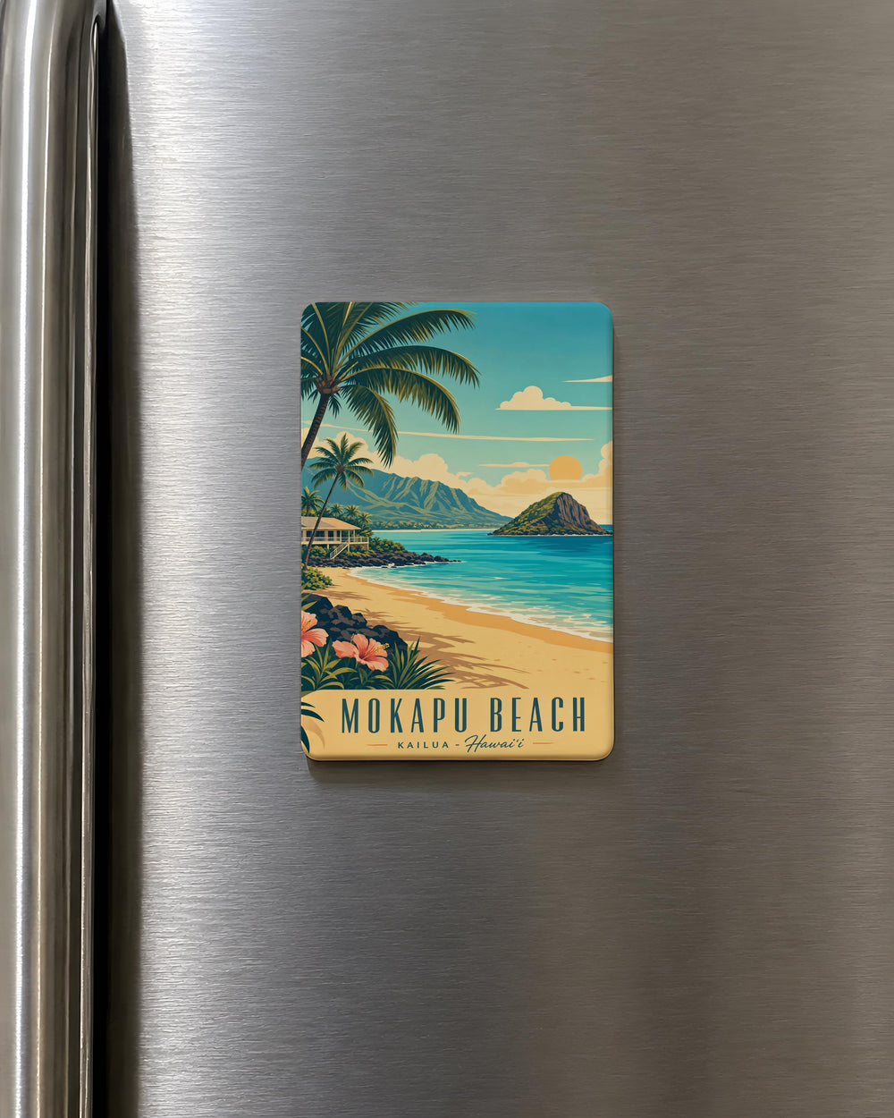 Mokapu Beach Fridge Magnet, Hawaii Coastal Shoreline Souvenir, Ocean Waves and Sandy Beach Decor Magnet