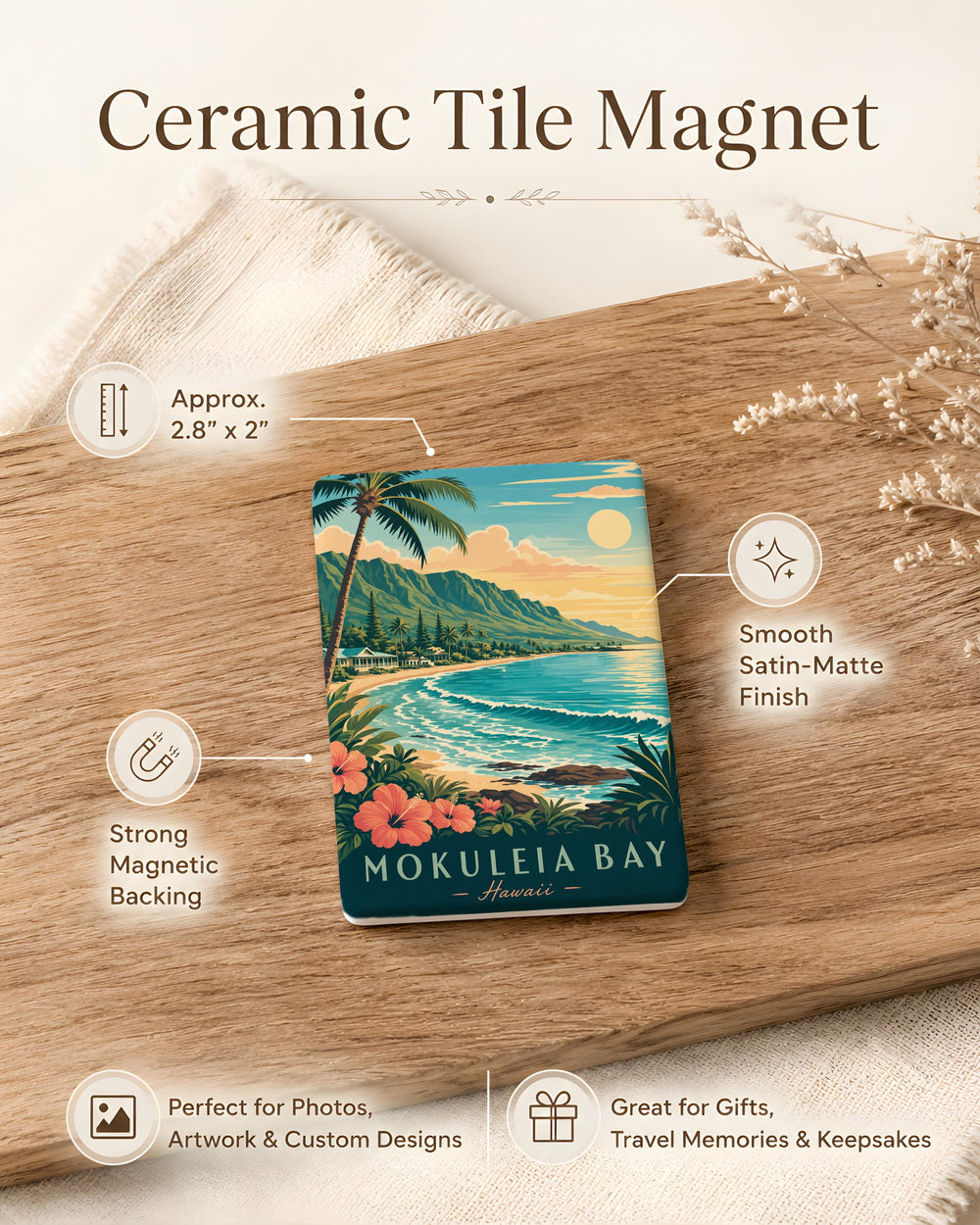 Mokuleia Bay Hawaii Fridge Magnet, Oahu Beach Scene Souvenir Magnet, Hawaiian Coastline Travel Gift