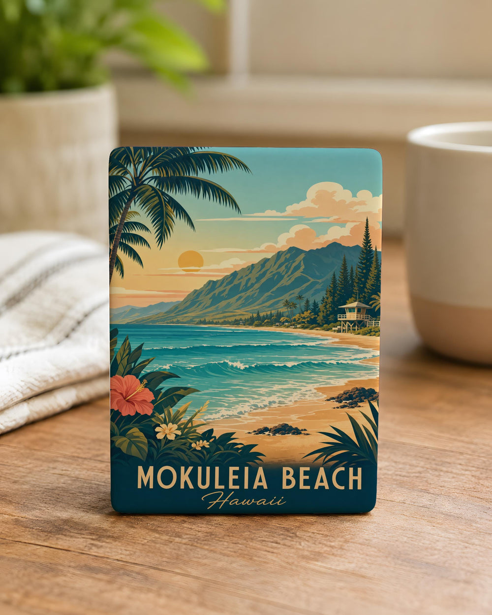 Mokuleia Beach Fridge Magnet, Oahu Hawaii Coastal Shoreline Souvenir, Island Beach Scene Kitchen Magnet