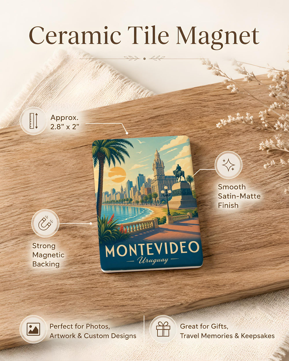 Montevideo Uruguay Fridge Magnet, Montevideo Souvenir Magnet, Uruguay Travel Gift, Montevideo City Landmark Keepsake Magnet
