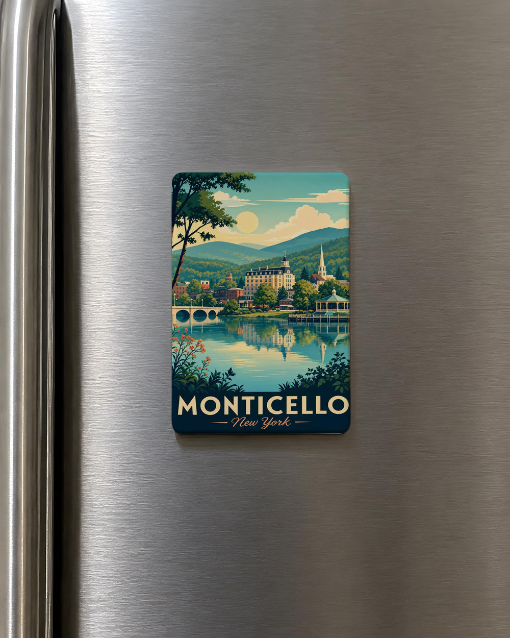 Monticello NY Fridge Magnet, Monticello New York Souvenir Magnet, Catskills Travel Gift, Upstate NY Keepsake Magnet
