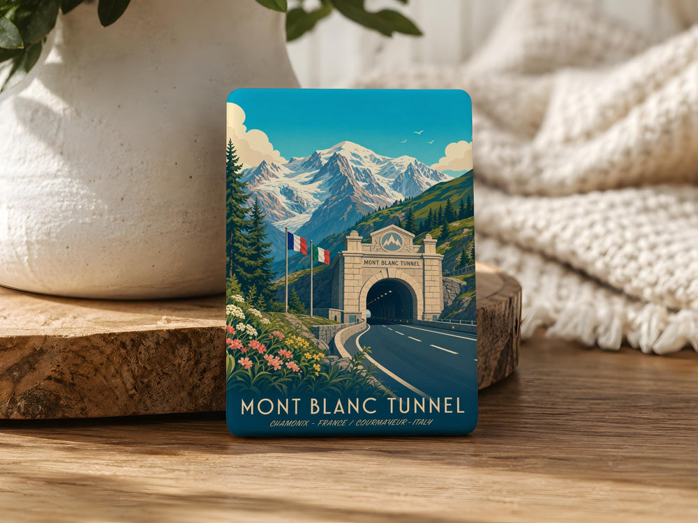 Mont Blanc Tunnel Fridge Magnet, Alpine Mountain Pass Souvenir, France Italy Border Landmark Travel Keepsake
