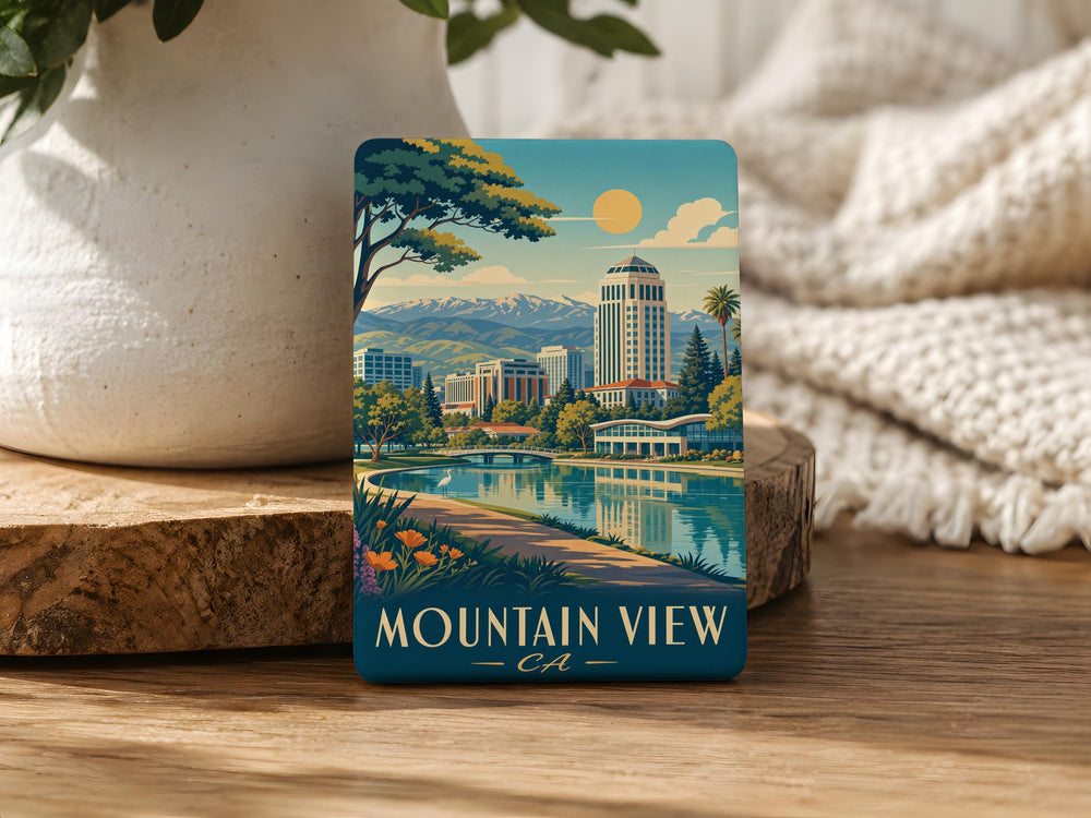 Mountain View CA Fridge Magnet, California City Souvenir Magnet, Mountain View Skyline Landmark Travel Gift