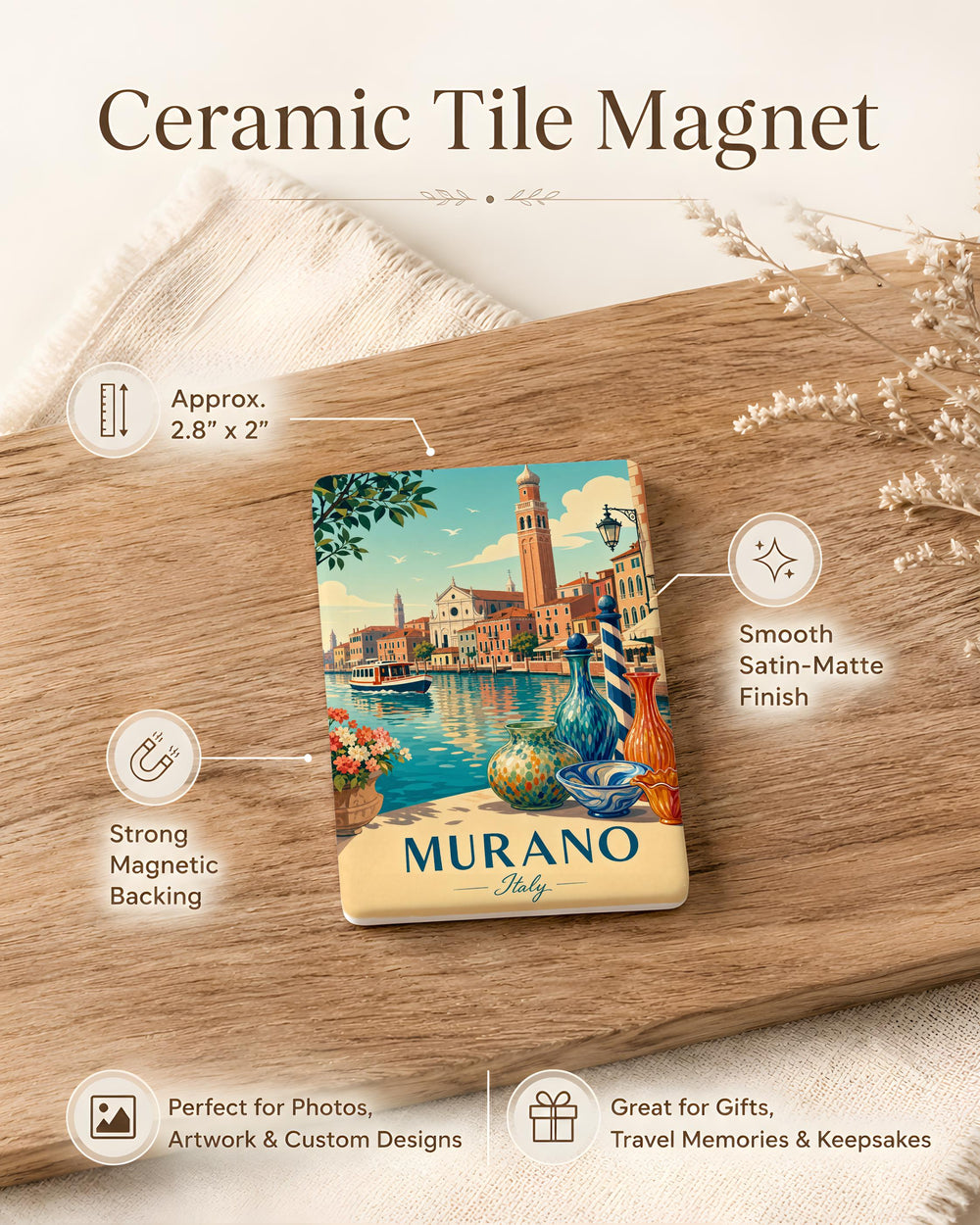 Murano Italy Fridge Magnet, Murano Souvenir Magnet, Venice Italy Travel Gift, Italian Landmark Keepsake Magnet