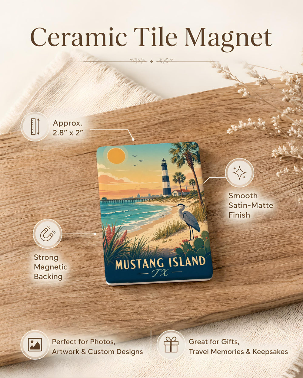 Mustang Island TX Fridge Magnet, Texas Coastal Souvenir Magnet, Mustang Island Travel Gift, Beach Vacation Keepsake Magnet