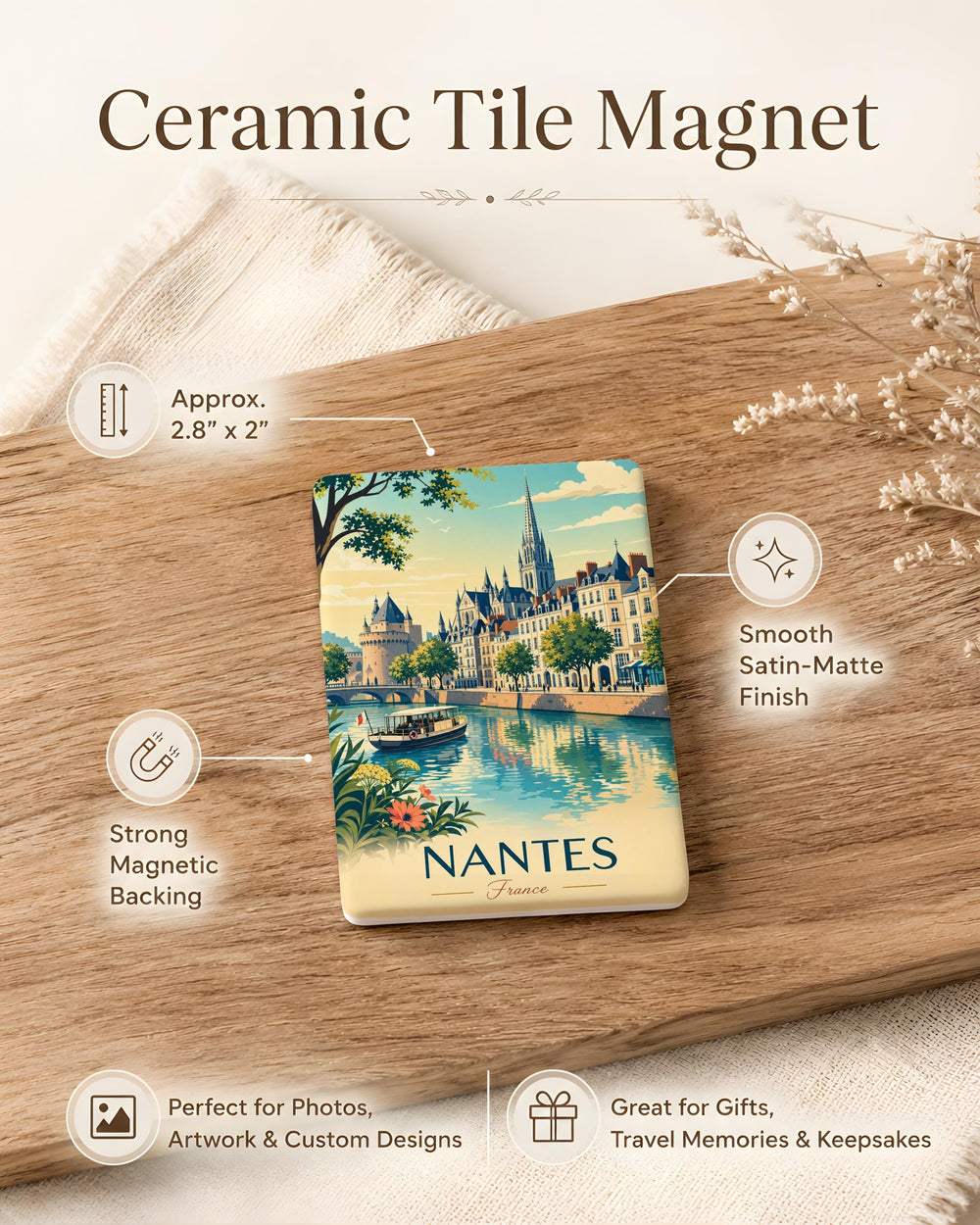 Nantes France Fridge Magnet, Nantes City Souvenir Magnet, France Travel Gift, Nantes Landmark Keepsake Magnet
