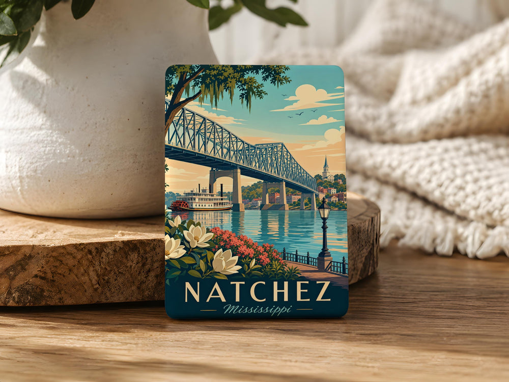 Natchez Bridge Fridge Magnet, Mississippi River Landmark Souvenir, Natchez Mississippi Travel Keepsake Magnet