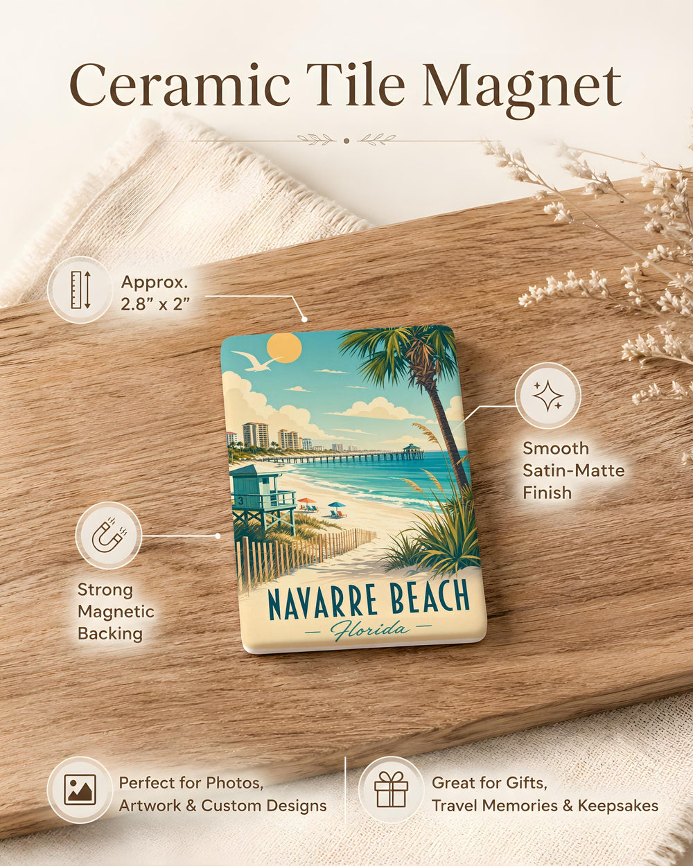 Navarre Beach Fridge Magnet, Florida Beach Souvenir Magnet, Navarre Beach FL Coastal Travel Keepsake Magnet