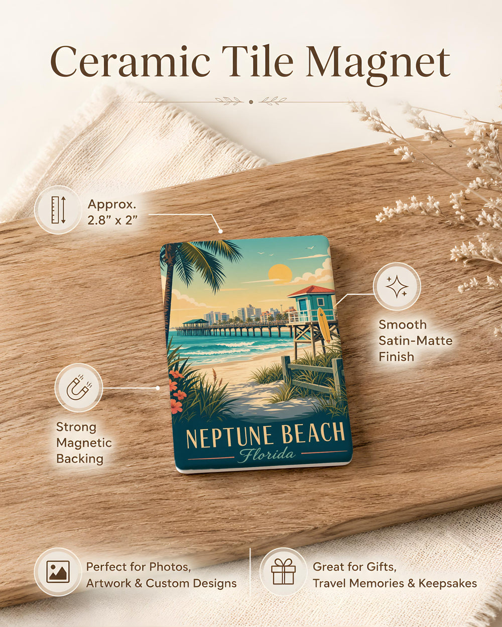Neptune Beach FL Fridge Magnet, Neptune Beach Florida Souvenir Magnet, Coastal Beach Town Travel Keepsake Gift