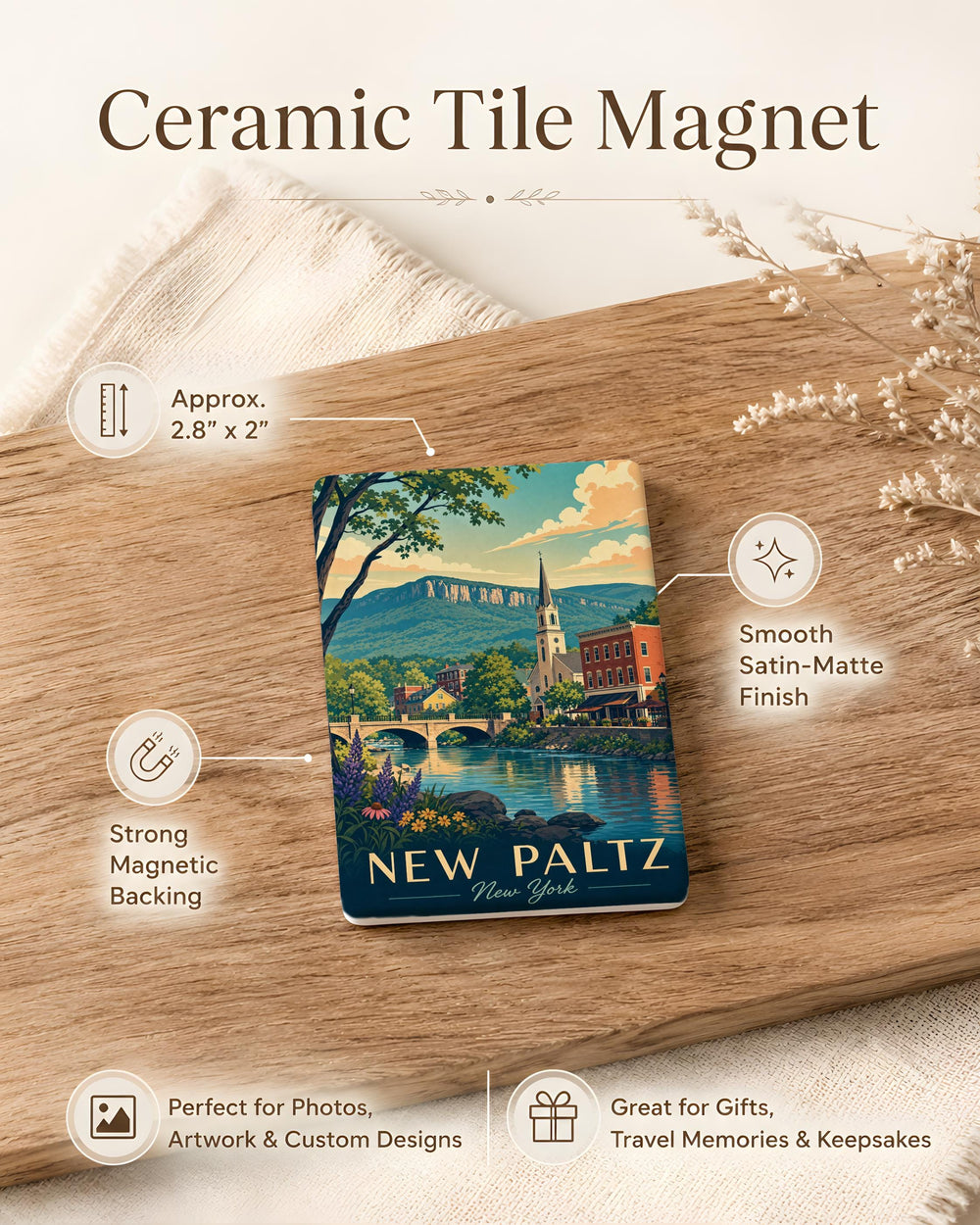 New Paltz NY Fridge Magnet, New Paltz New York Souvenir Magnet, Hudson Valley Travel Gift, New Paltz Keepsake Magnet