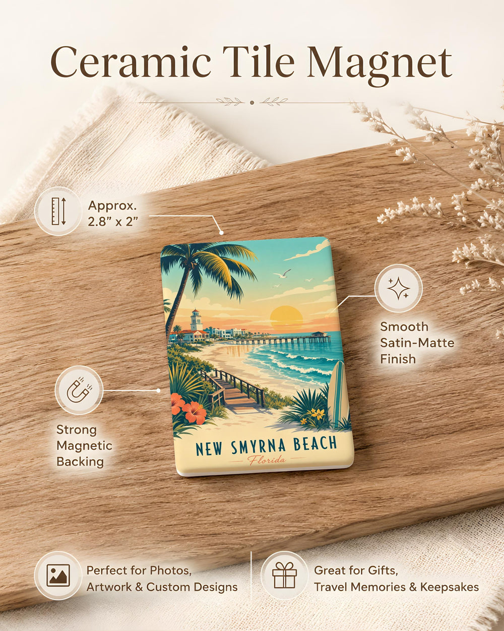 New Smyrna Beach FL Fridge Magnet, Florida Beach Souvenir Magnet, New Smyrna Beach Vacation Keepsake Gift