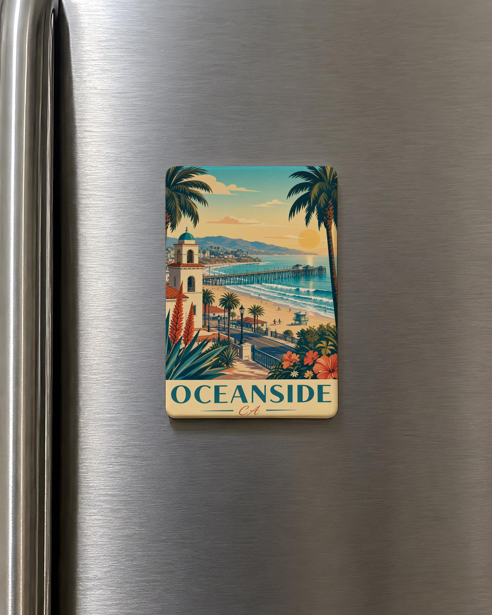 Oceanside CA Fridge Magnet, Oceanside California Souvenir Magnet, Coastal Beach Town Travel Keepsake Magnet
