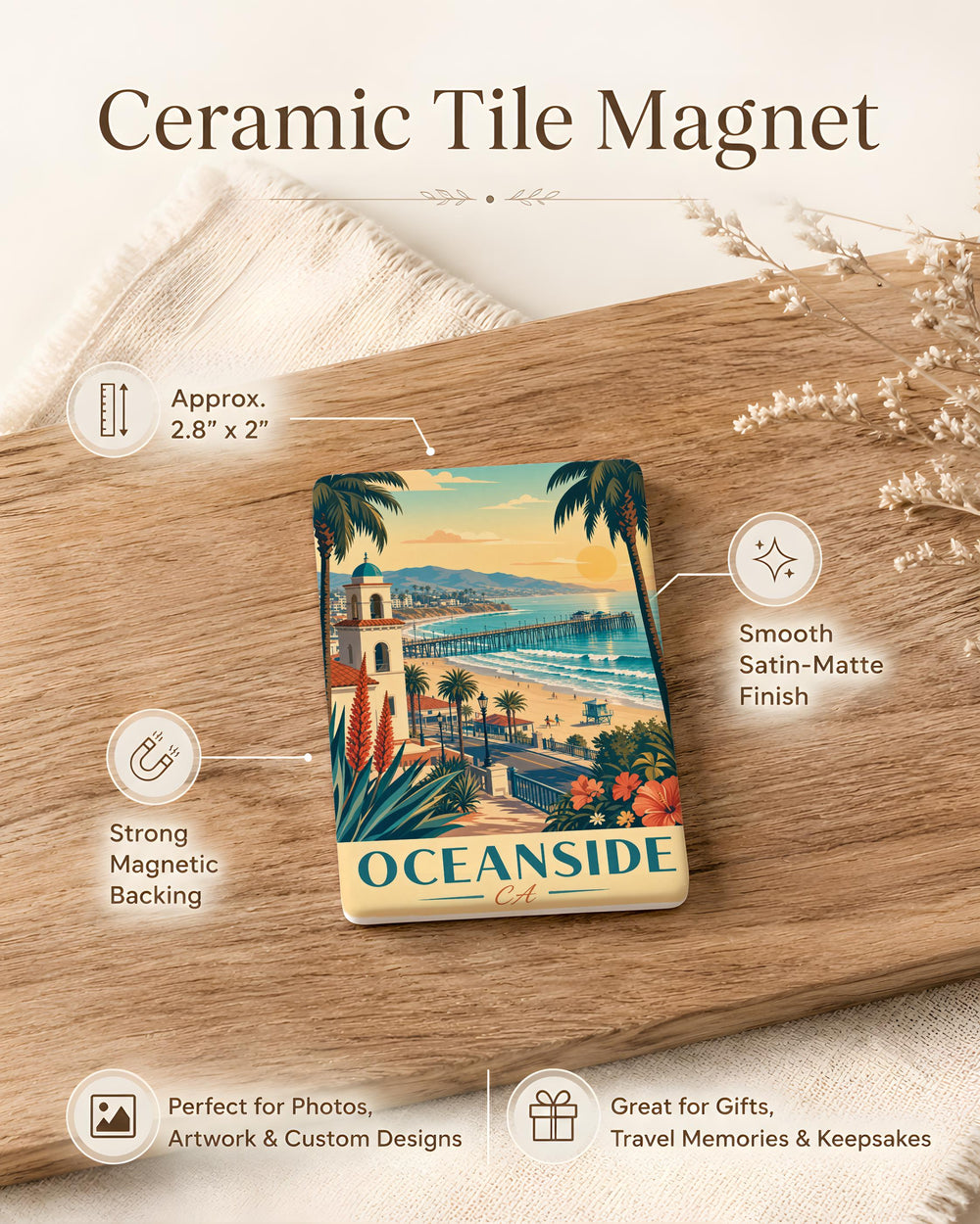Oceanside CA Fridge Magnet, Oceanside California Souvenir Magnet, Coastal Beach Town Travel Keepsake Magnet