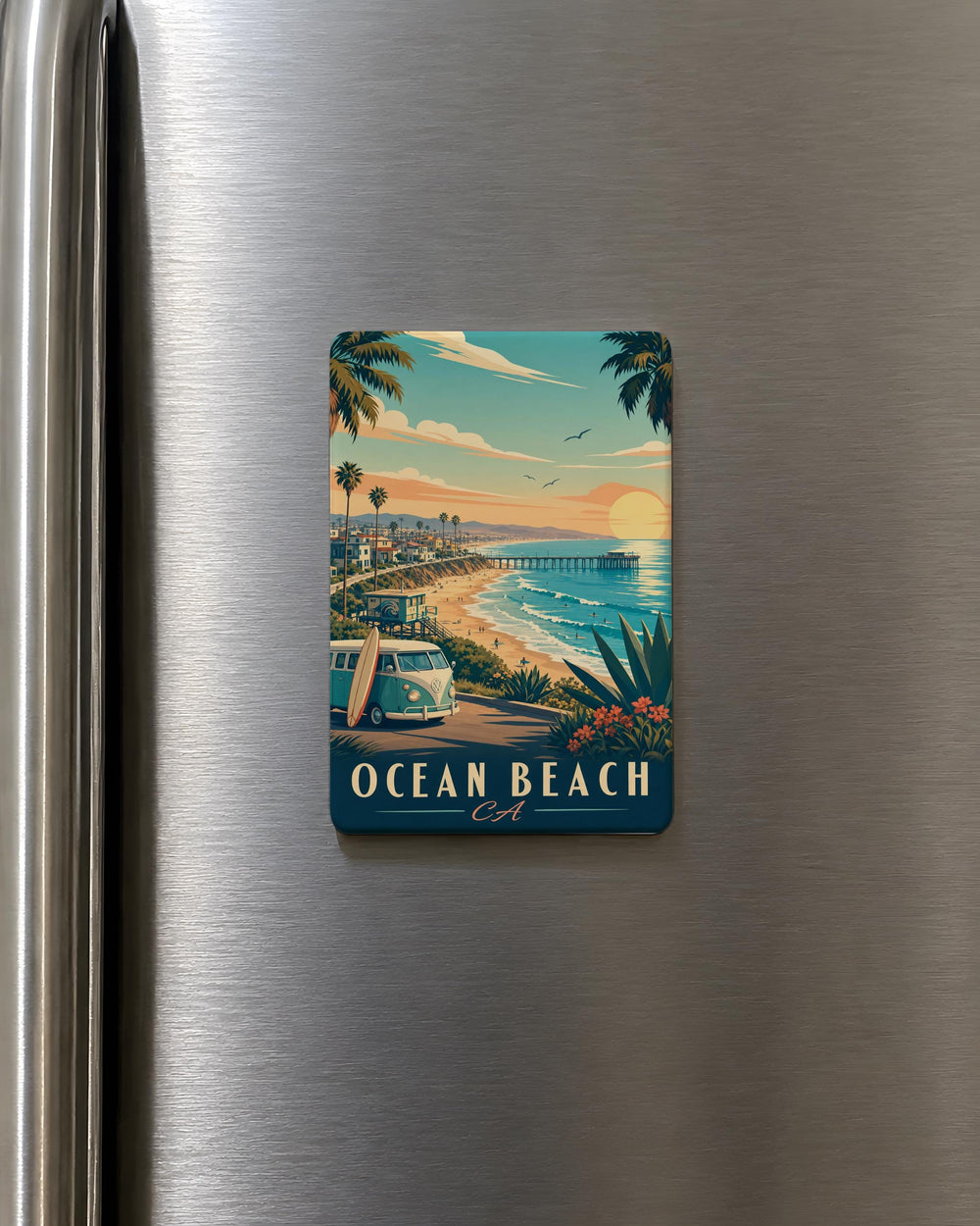 Ocean Beach CA Fridge Magnet, San Diego California Souvenir Magnet, Ocean Beach Travel Gift, Coastal Beach Town Magnet