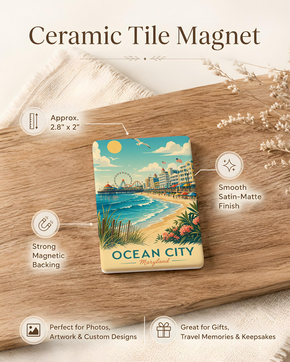Ocean City Maryland Fridge Magnet, Ocean City Souvenir Magnet, Maryland Beach Vacation Travel Keepsake Magnet