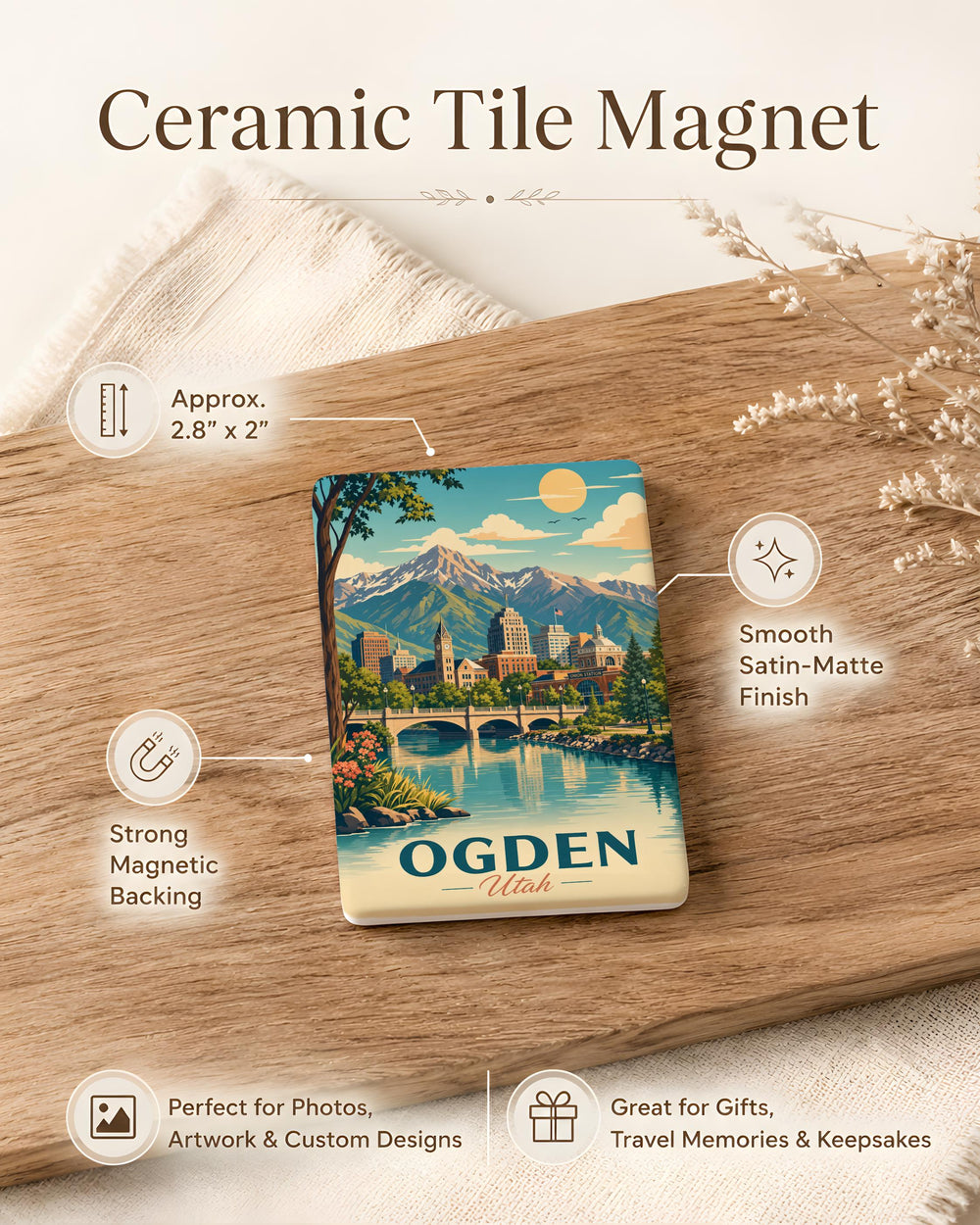 Ogden Utah Fridge Magnet, Ogden City Souvenir Magnet, Utah Travel Gift, Ogden Landmark Keepsake Magnet, Utah Refrigerator Magnet