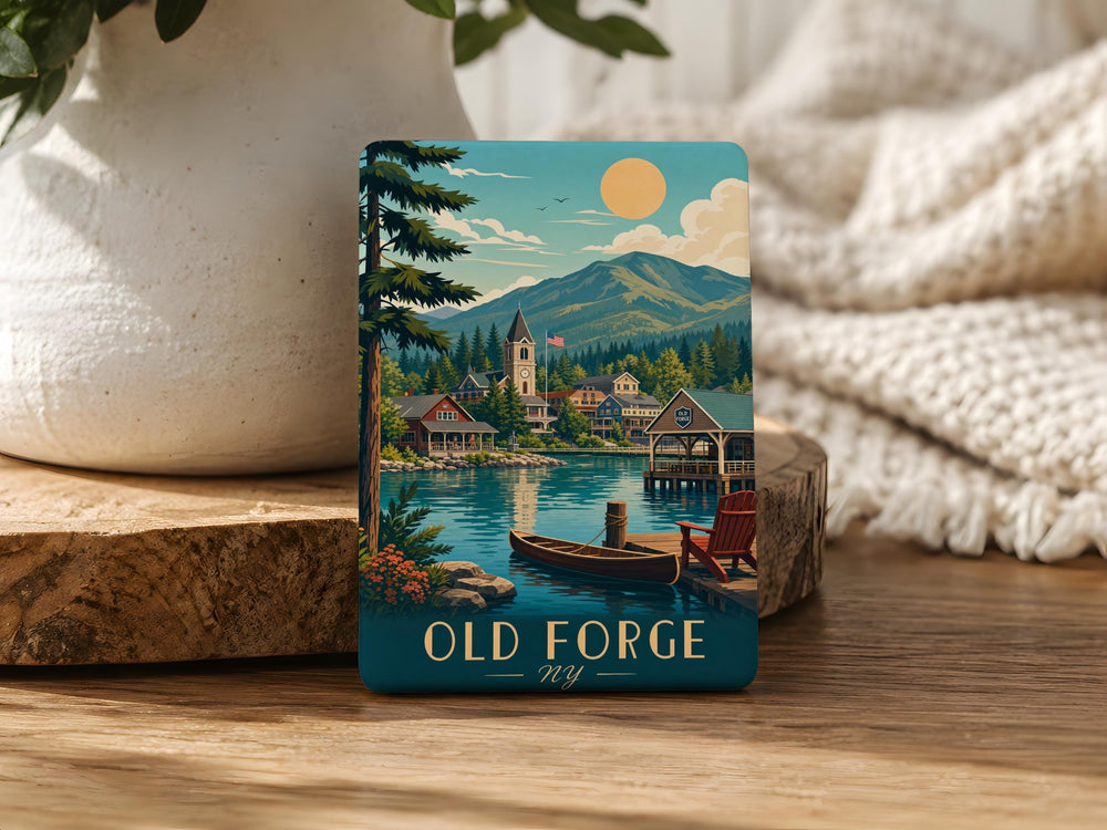 Old Forge NY Fridge Magnet, Adirondack Mountain Town Souvenir Magnet, New York Travel Keepsake Refrigerator Magnet