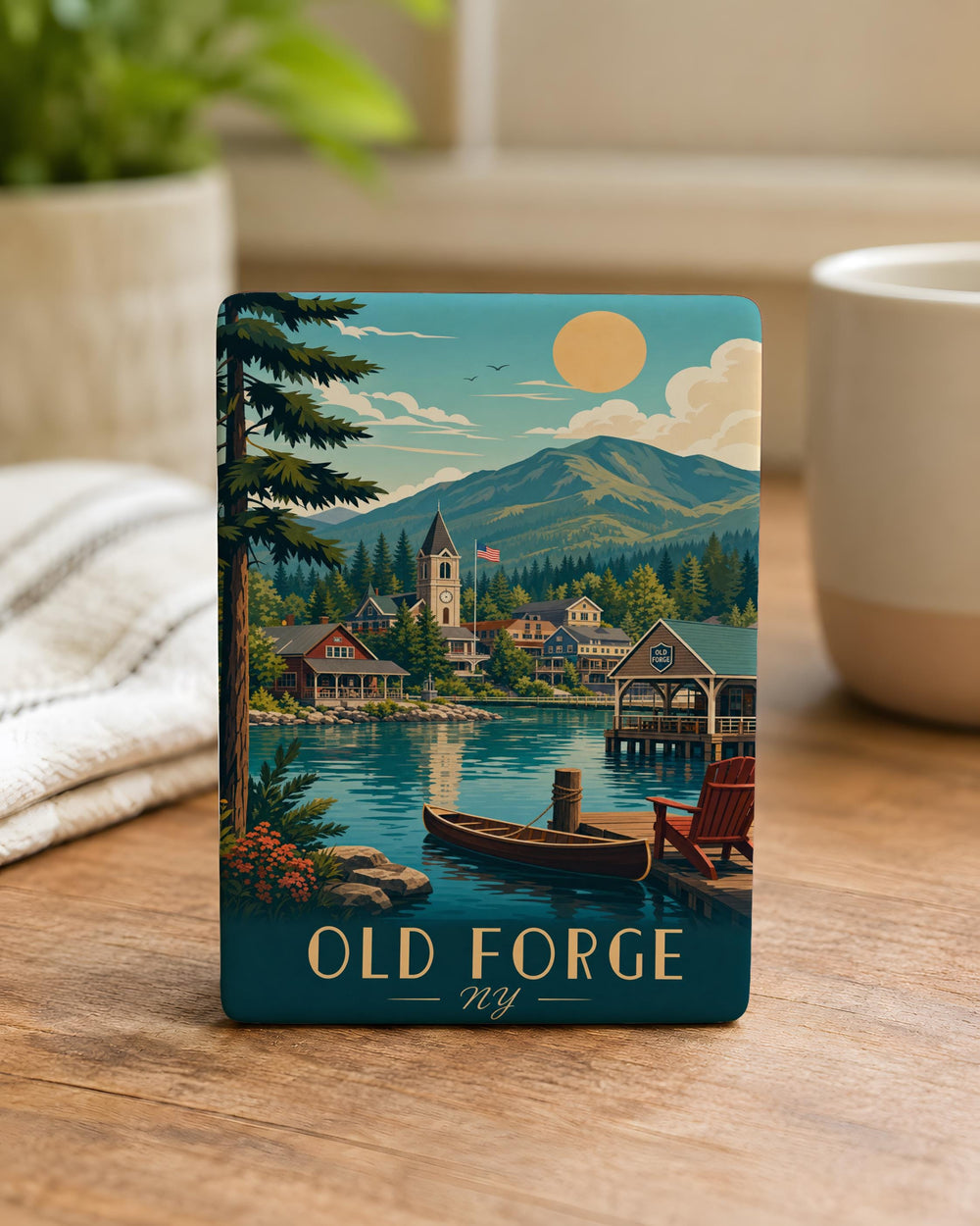 Old Forge NY Fridge Magnet, Adirondack Mountain Town Souvenir Magnet, New York Travel Keepsake Refrigerator Magnet