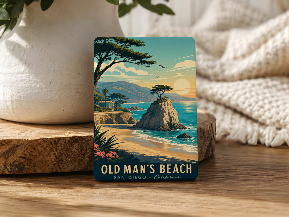 Old Man’s Beach Fridge Magnet, Old Mans Beach Coastal Landmark Souvenir, Beach Scene Refrigerator Magnet Gift