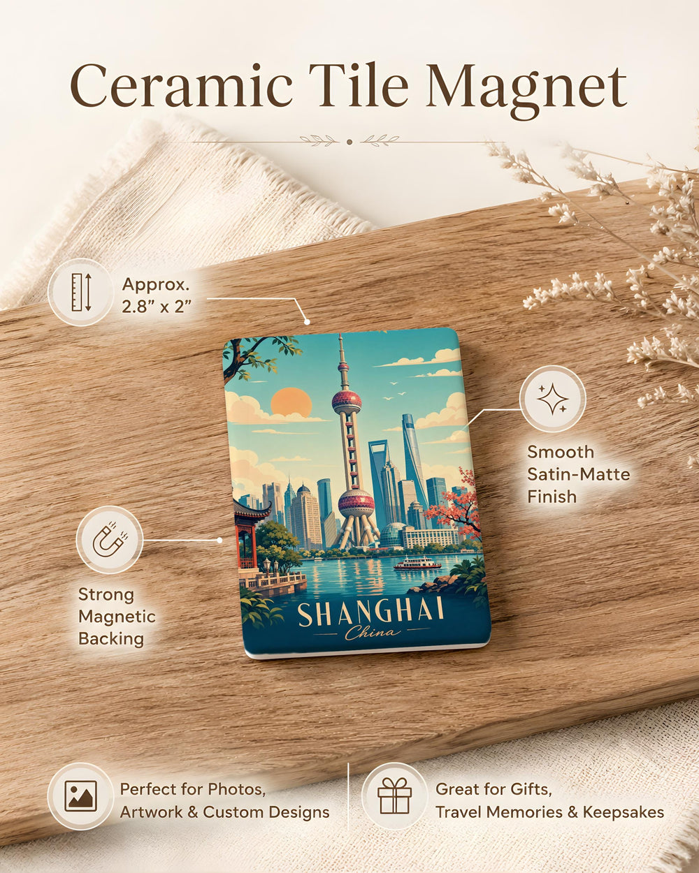 Oriental Pearl Tower Fridge Magnet, Shanghai Landmark Souvenir Magnet, China Travel Keepsake Magnet